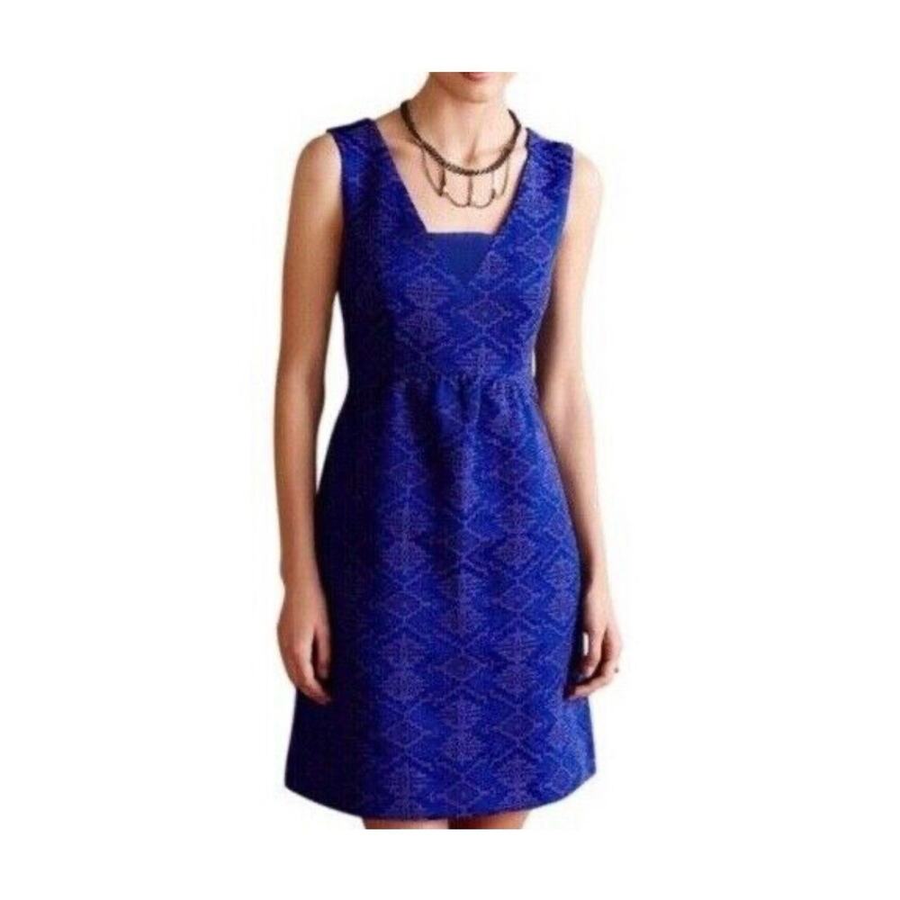 New Anthropologie Maeve Blue & Purple Mini Dress Sz. 12 Sleeveless‎ Side Pockets